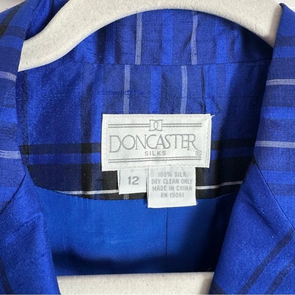 Doncaster Silk Plaid Lightweight Blazer Shirt Jacket Blue Black Size 12 NEW - Picture 4 of 9